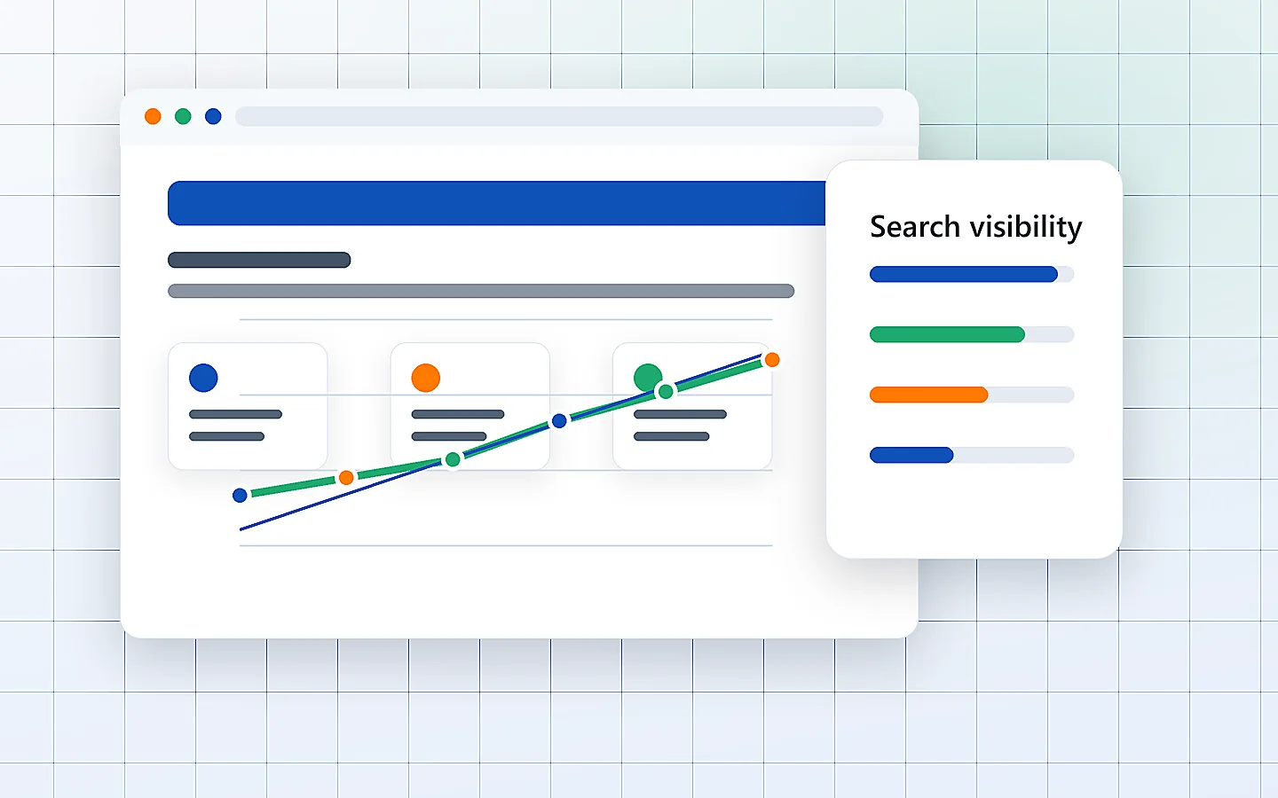 Premium SEO analytics dashboard and search visibility mockup