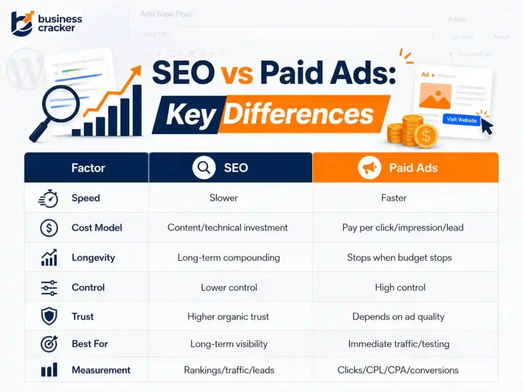 SEO vs paid ads key differences comparison