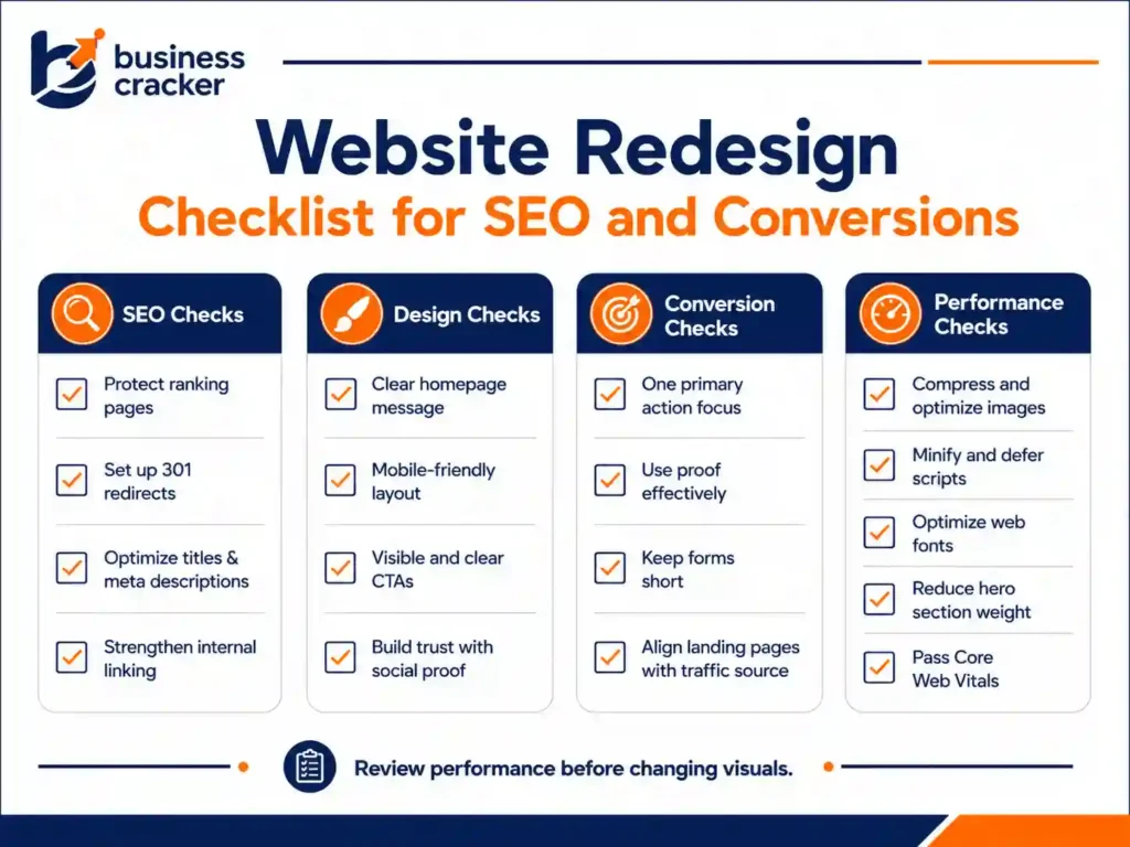 Website redesign checklist for SEO and conversions