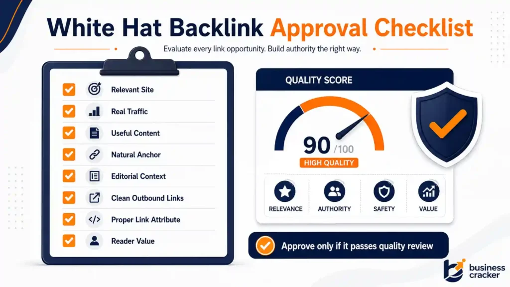White hat backlink approval checklist for evaluating link quality